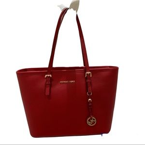 Michael Kors Red Leather Tote Bag with Gold Hardware